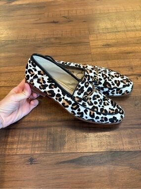 Sam Edelman Loraine Sz 7 Leopard Print Pony Calf Hair Loafers Gold Horsebit